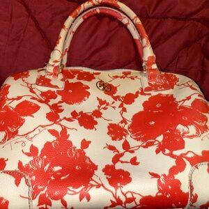Tory Burch Robinson Orange Floral Print Satchel Purse